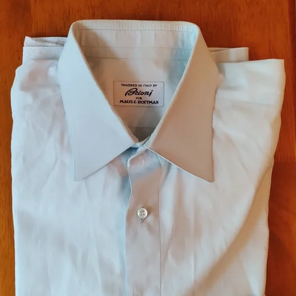 Brioni Men's Poplin Dress Shirt - Blue Size 17.5 Brioni Men's Poplin Dress Shirt - Blue Size 17.5